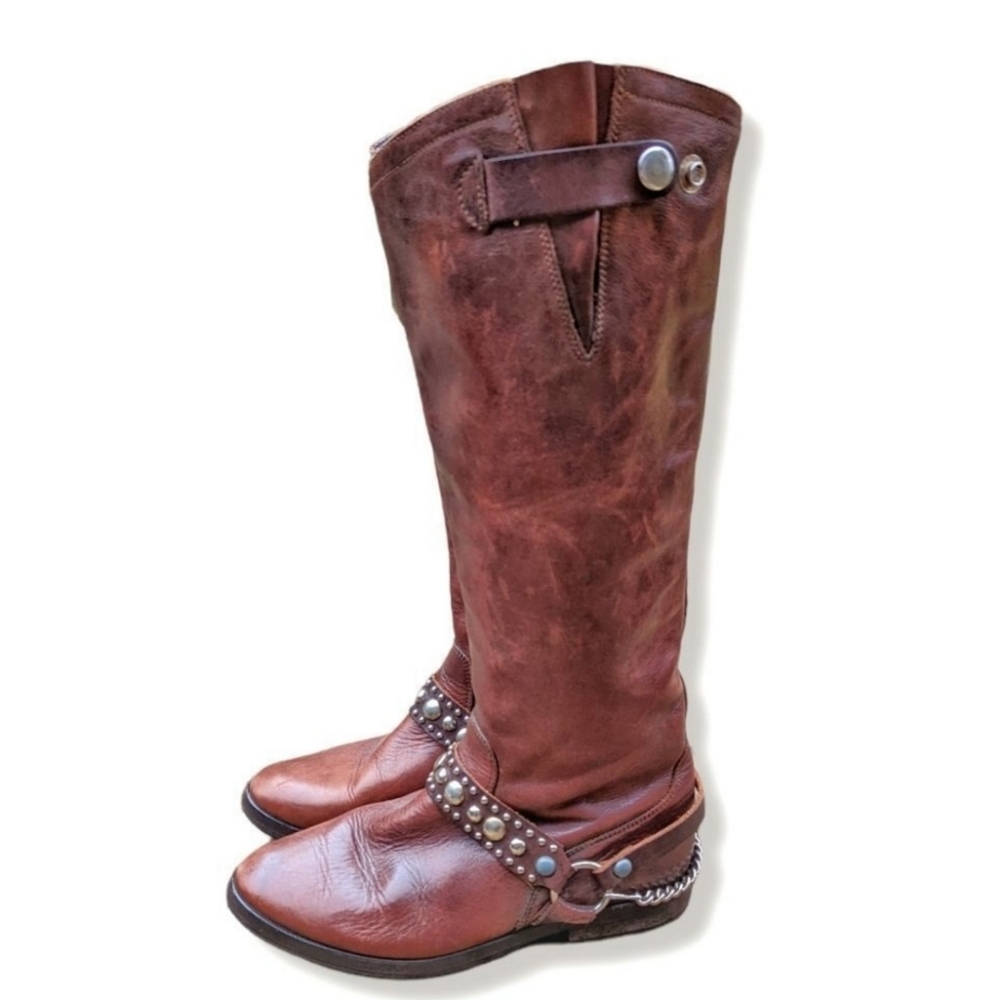 GOLDEN GOOSE (ROSEBOWL) STUDDED CHAIN BOOTS BROWN 37